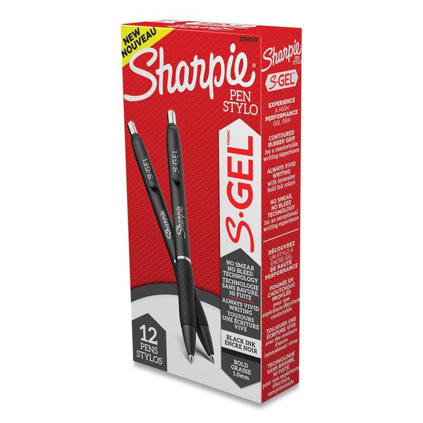 Sharpie S-Gel High-Performance Gel Pen, Retractable, Bold 1 mm, Black Ink, Black Barrel, PK12 PK 2096149
